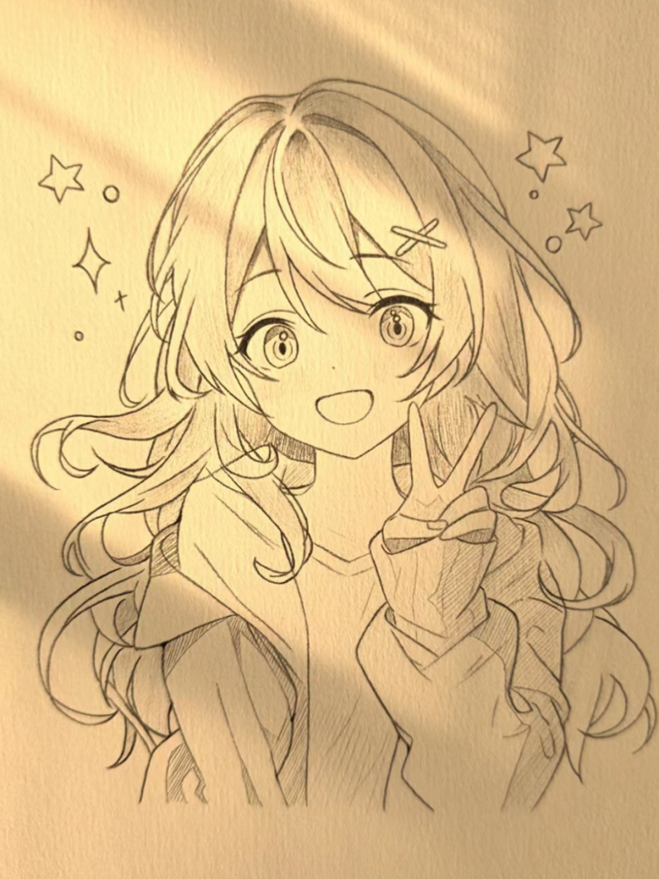 95梦幻铅笔绘,温柔波浪与星光女孩93  偶然间发现这幅铅笔绘,真的