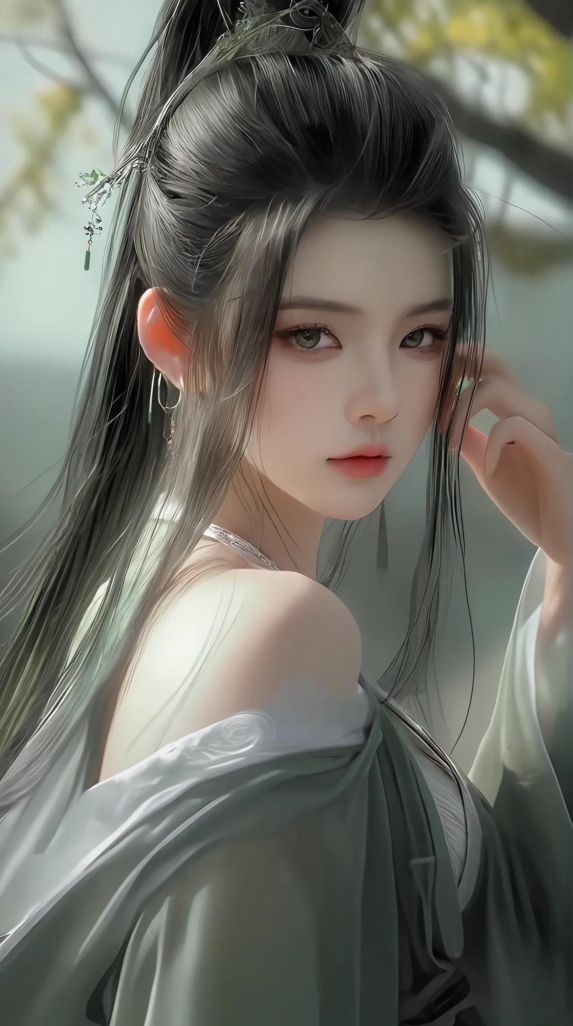 古风女 月下花影,一位佳人静静立.