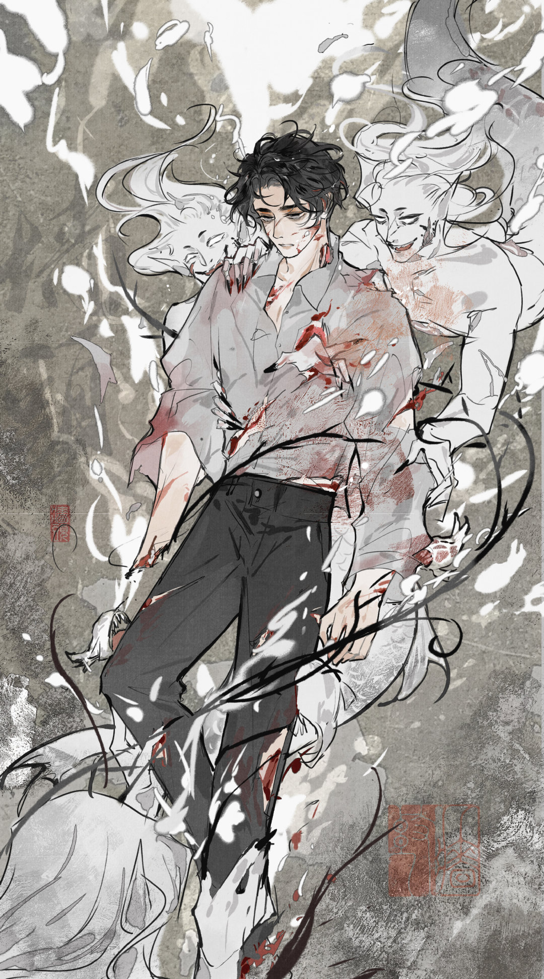 黑桃将手平缓地伸入白柳还没愈合的伤口