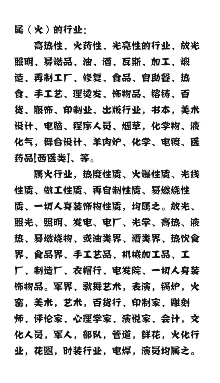 属火的行业分类