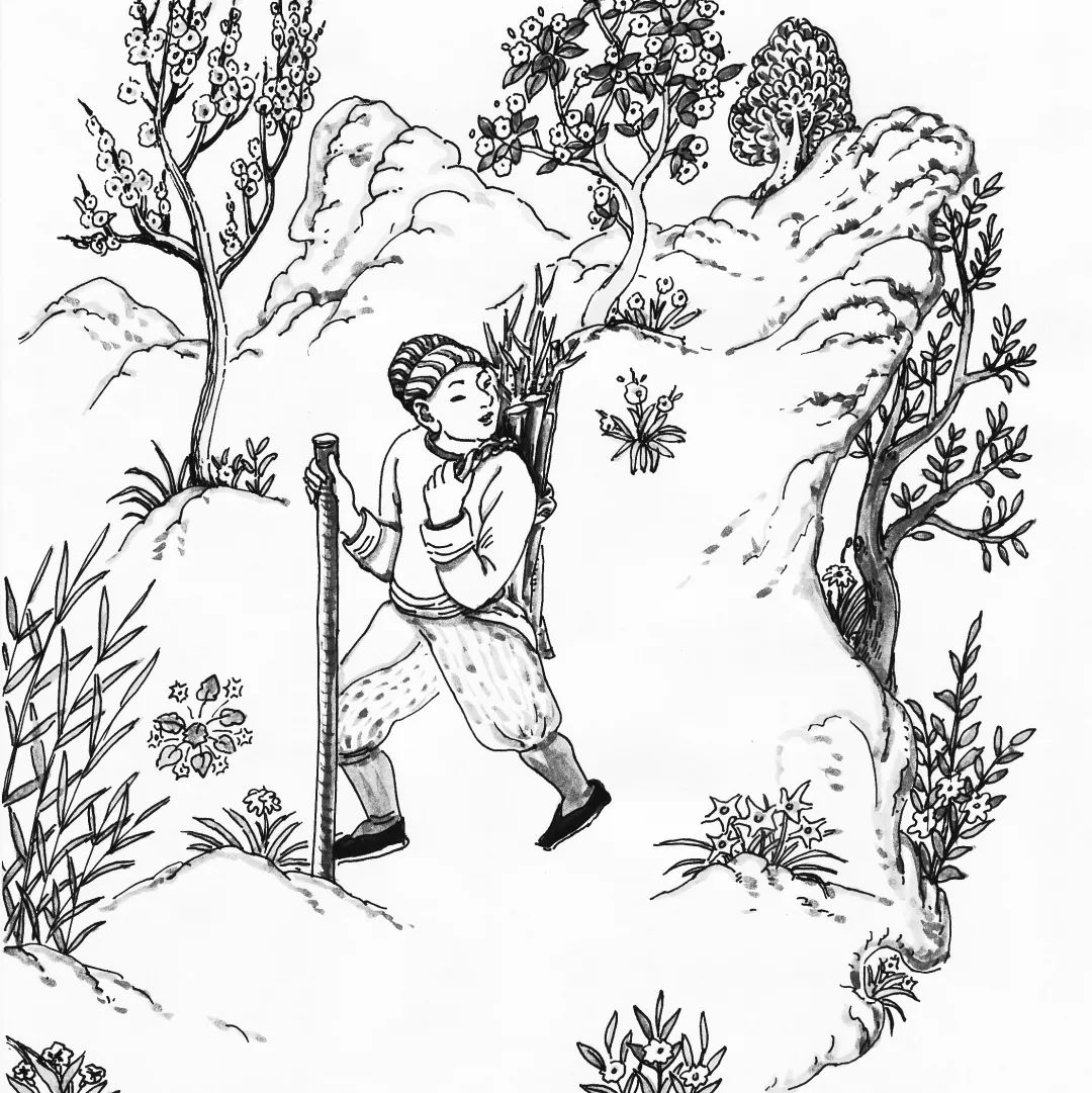 获得无量福报;稍微作些不顺理古风民间故事简笔画 背药箱的割