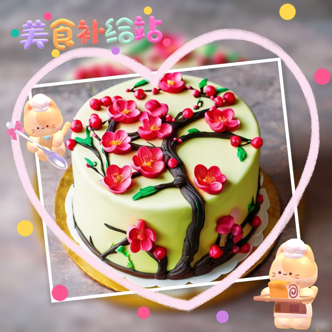 好吃的梅花蛋糕点 🌸樱花舞动的浪漫,与爱心交织的甜蜜,这款圆形