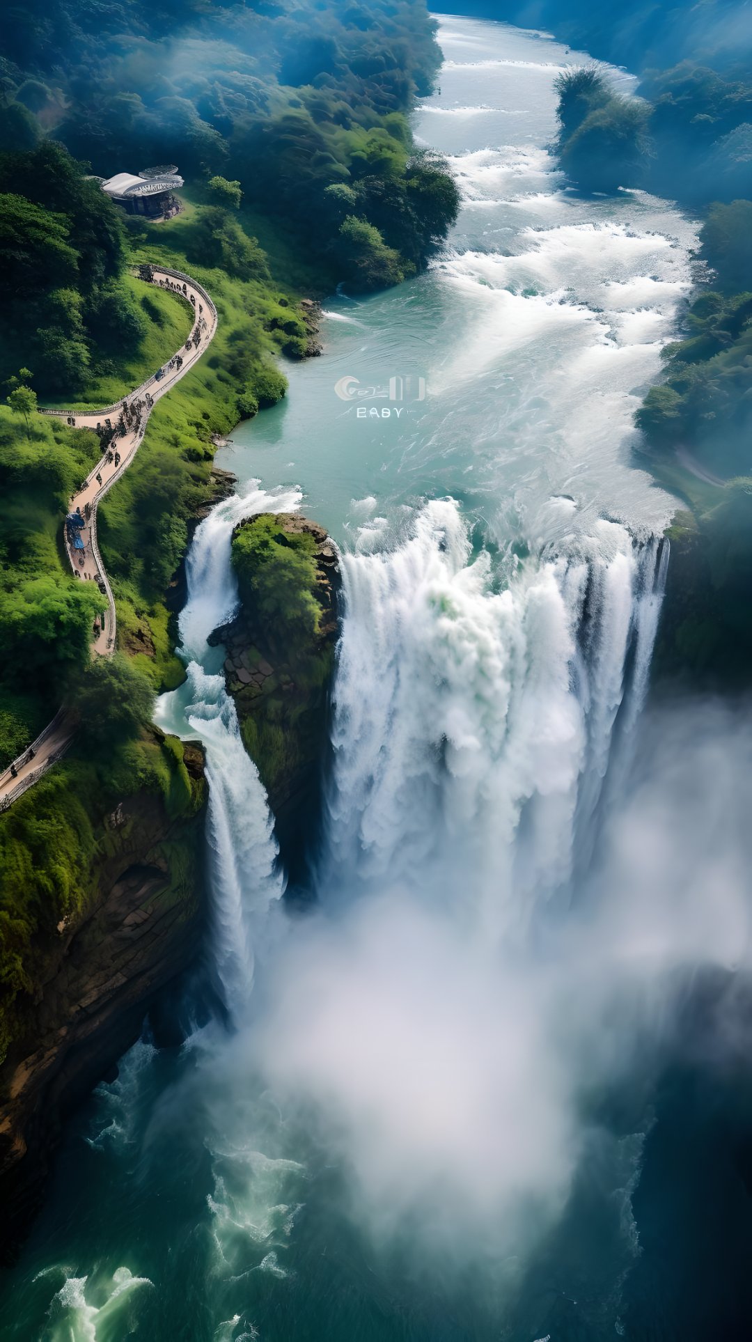 飞流直下的瀑布,水花四溅,仿佛置身仙境.