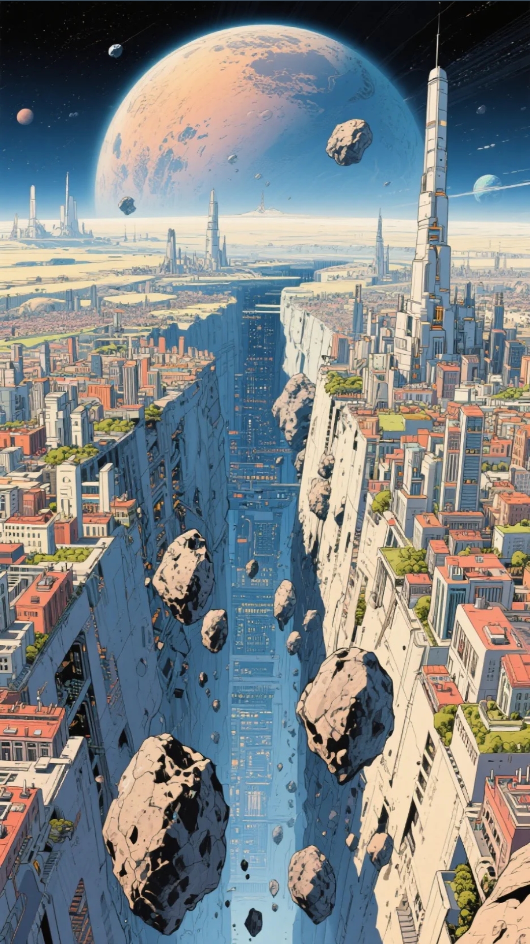 好前卫,悬浮在太空中的大楼,还有行星当背景,感觉像穿越到了未来世界!