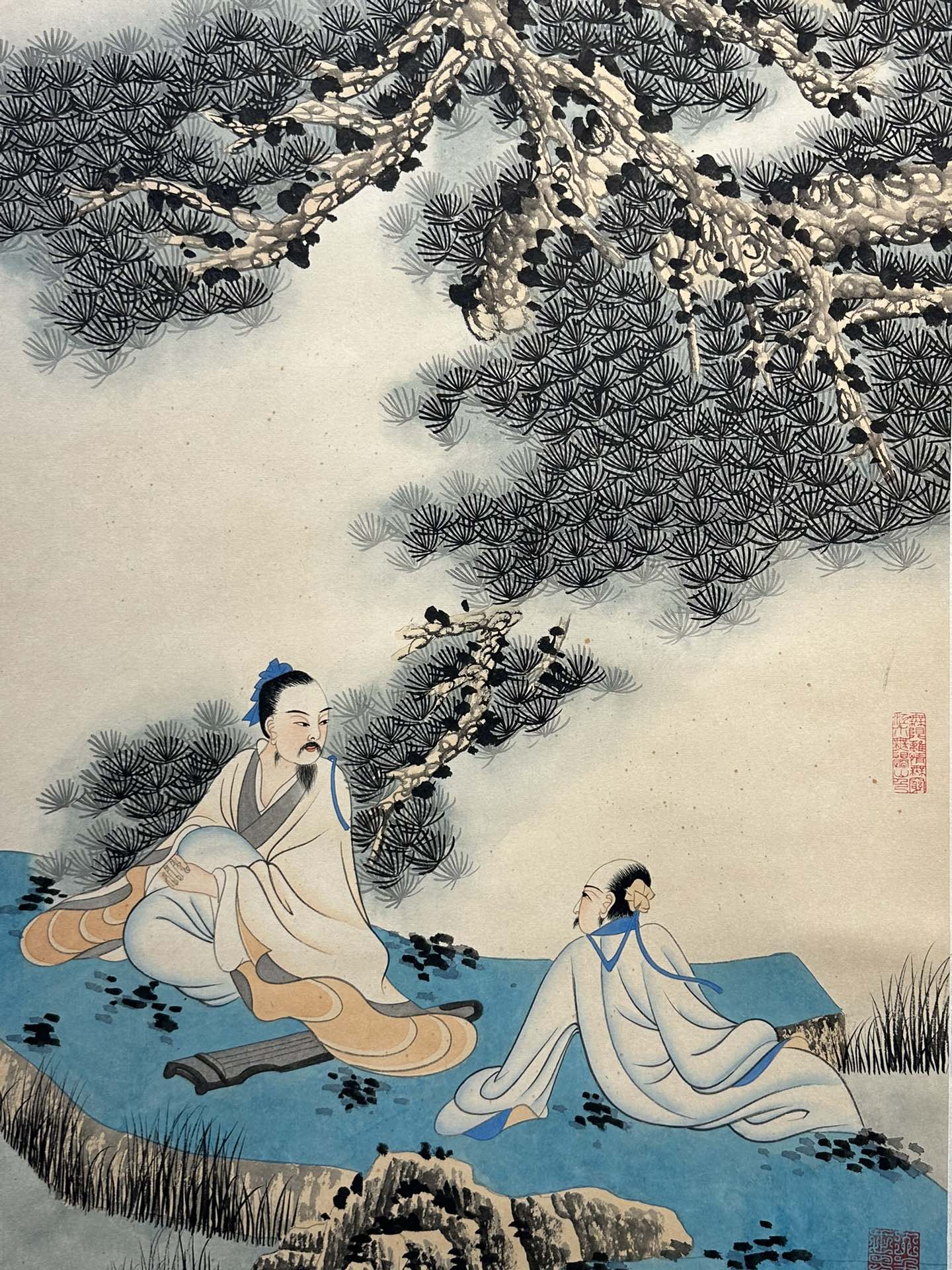 张大千精品手绘纸本《论道图》,均匀自然,保存完整无破损,画工精美