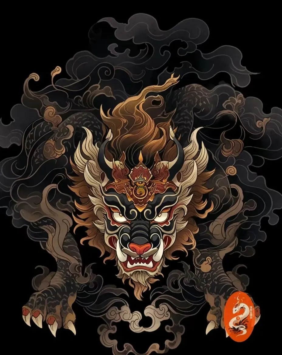 麒麟的外貌独特,通常被描绘为一只集狮头,鹿角,虎眼,麋身,龙鳞和