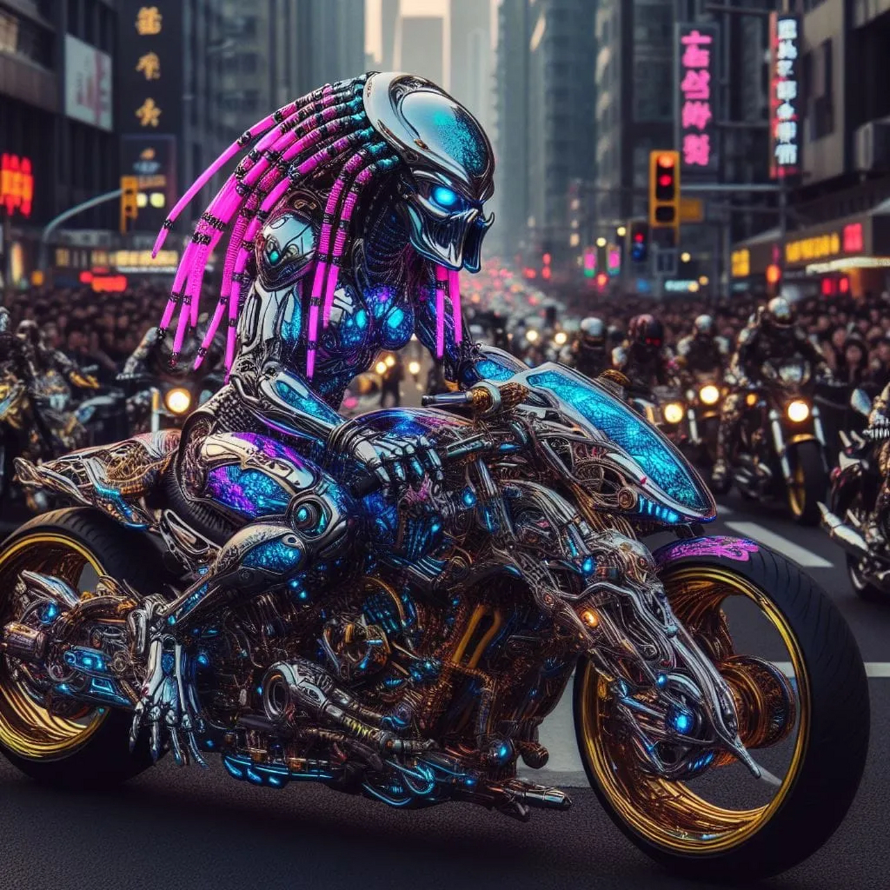 朋克风格的铁血战士来了,发型一如既往的飘逸,不知道摩托车是不是找