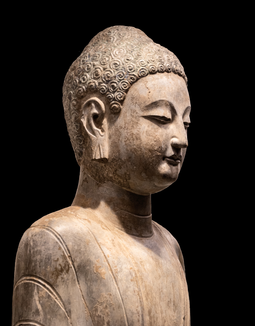 旅顺博物馆#  《穿越千年的东方微笑》-青州造像 (7)彩绘石雕佛立 