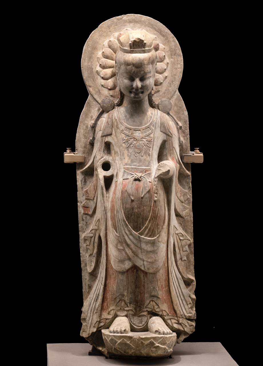 青州造像 (18)贴金彩绘石雕菩萨立像/北魏晚期