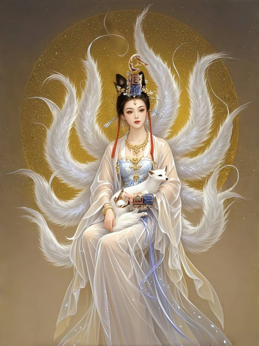 黑狐狸图片九尾狐狐狸精图片观音 狐狸上古神兽九尾灵狐图片女身绣品