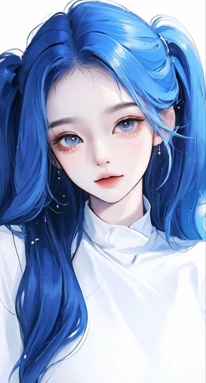 美女壁纸|蓝色系发色动漫女孩,蓝色和白色搭配真的有不同的效果呐,把