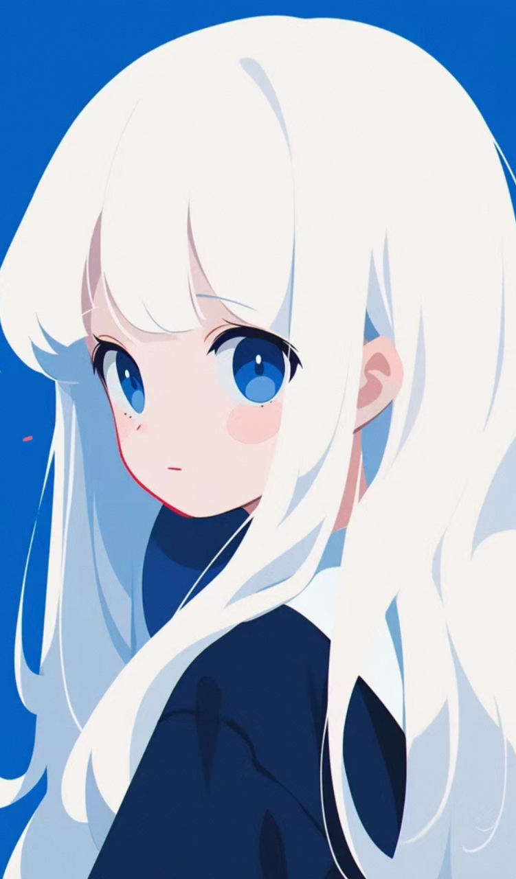 美女壁纸|白发动漫女孩,超喜欢蓝色和白色的搭配,不知道是蓝色衬托了