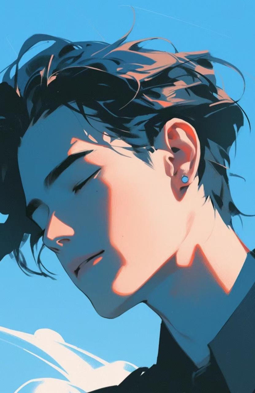 男生壁纸|蓝色背景动漫男孩,时尚的发型,巧妙的阴影部分设计,使得整个