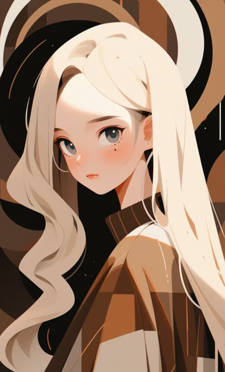 美女壁纸|长发动漫女孩,白色系的长发随风飘动着像绸缎一般的美~在咖