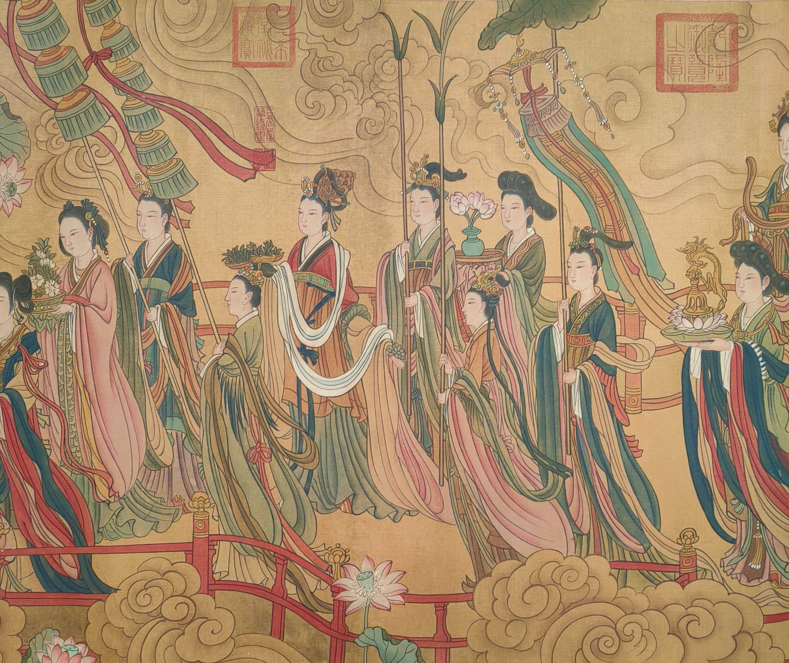 lb   李隆基御藏唐画聖,吴道子,精品绢本:八十七神仙图,全长宽80