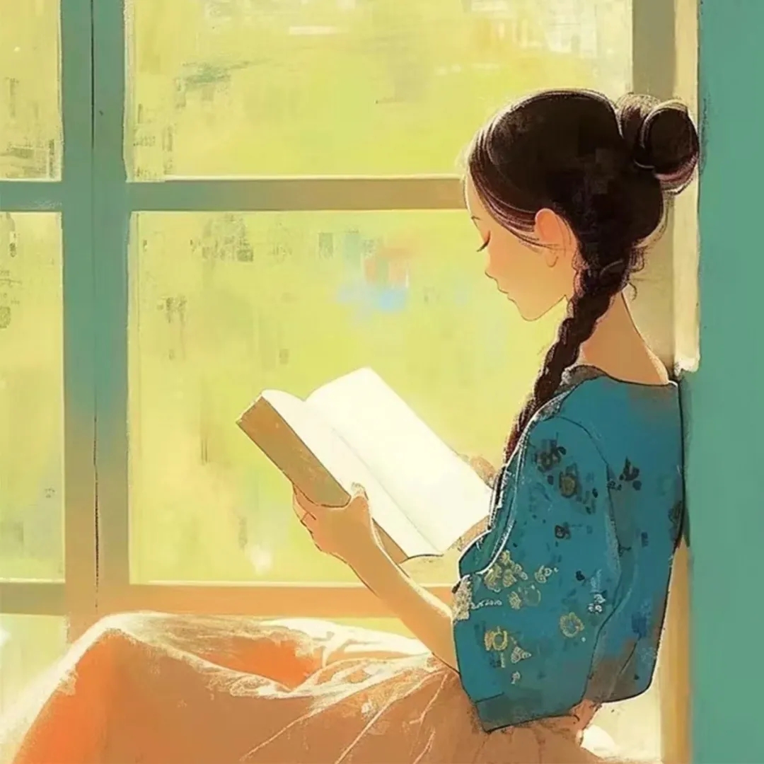 窗边女孩手捧书,阳光洒落,静享阅读时光