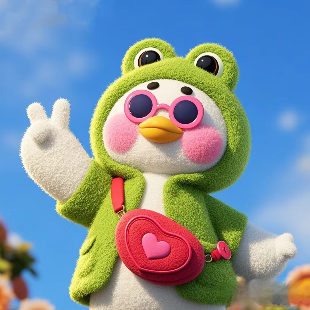 "青蛙装扮的小可爱,比心手势超萌哒!