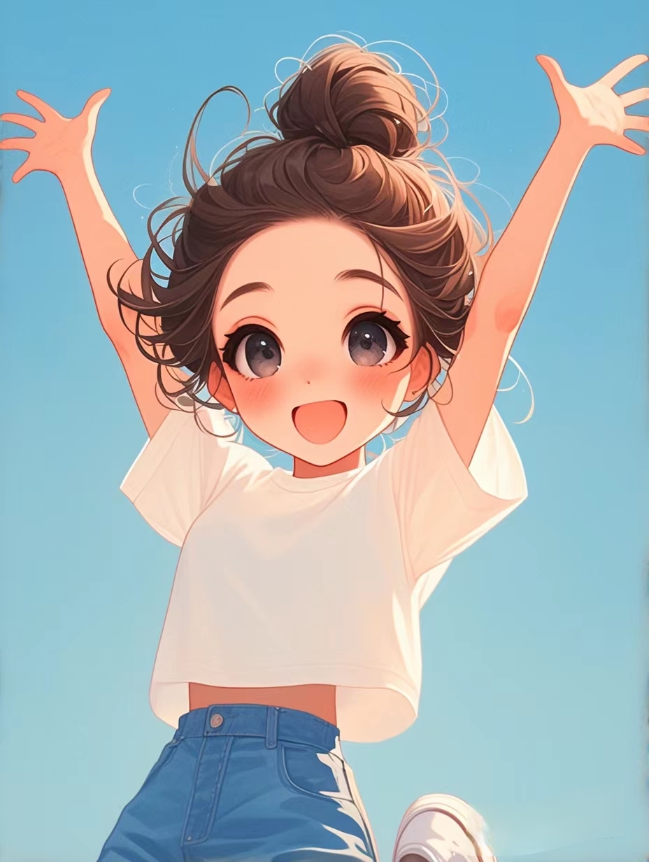 蓝天下的快乐女孩,自由地享受生活!