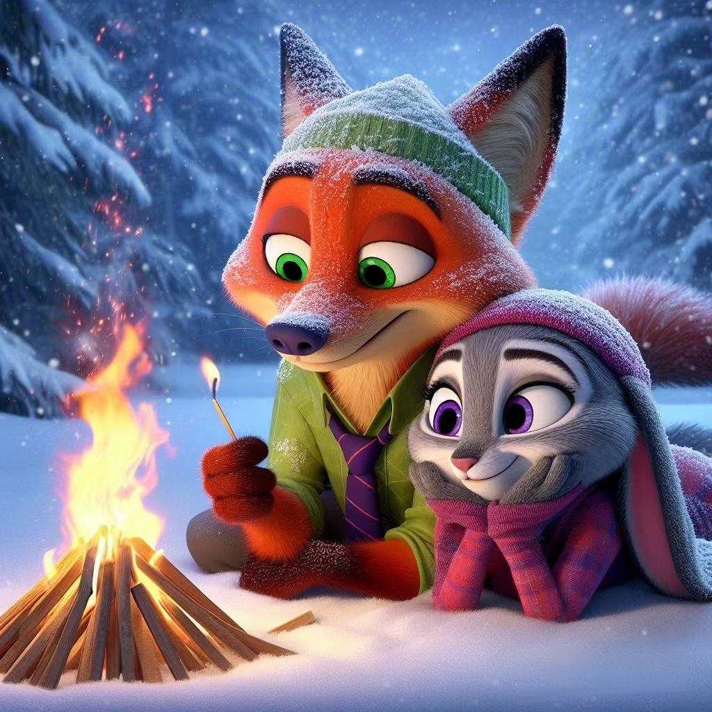 ✨🌲雪夜温情🔥🦊🐰  狐狸与兔子的冬日暖炉时光🔥,在