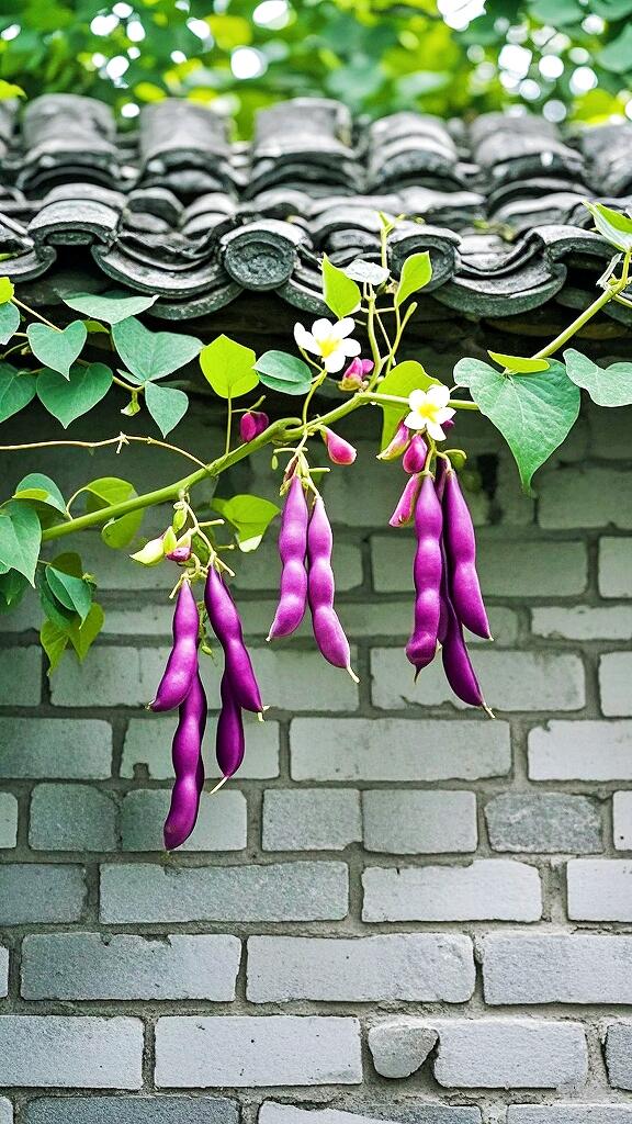 哇,这豆角花也太抢镜了吧,紫得那么热烈,开得那么灿烂,简直就是墙角的