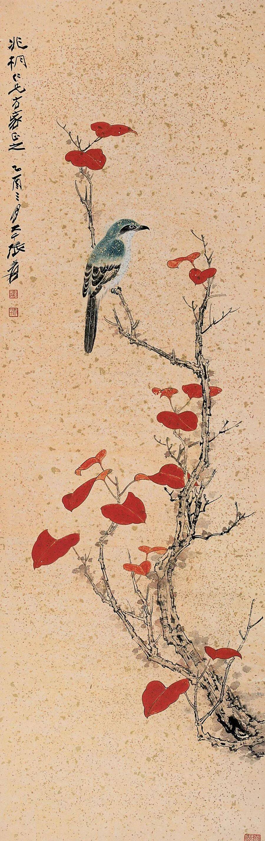 张大千情调红叶花鸟画 这位一辈子心怀美好的大师钟爱浓彩艳叶
