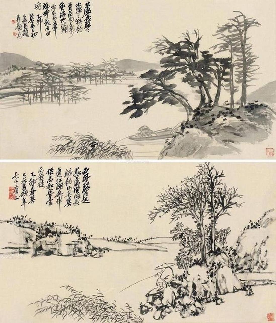 吴昌硕小品山水图 这些隽永山水,一看便知缶翁是拟石涛笔意而为之