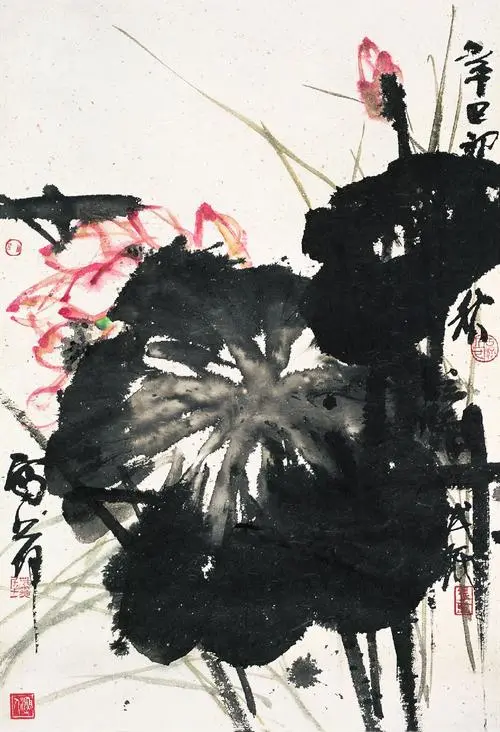 渔人张立辰立轴大写意荷花图 现代写荷很少有这样的大写意了,有这大气