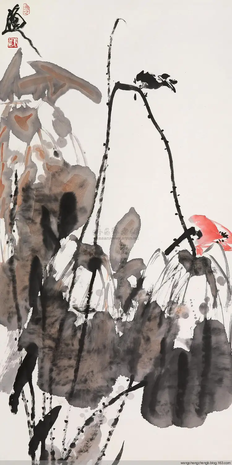 渔人张立辰立轴大写意荷花图 现代写荷很少有这样的大写意了,有这大气