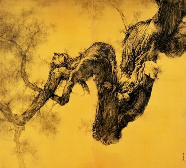 李华弌工笔虬枝图