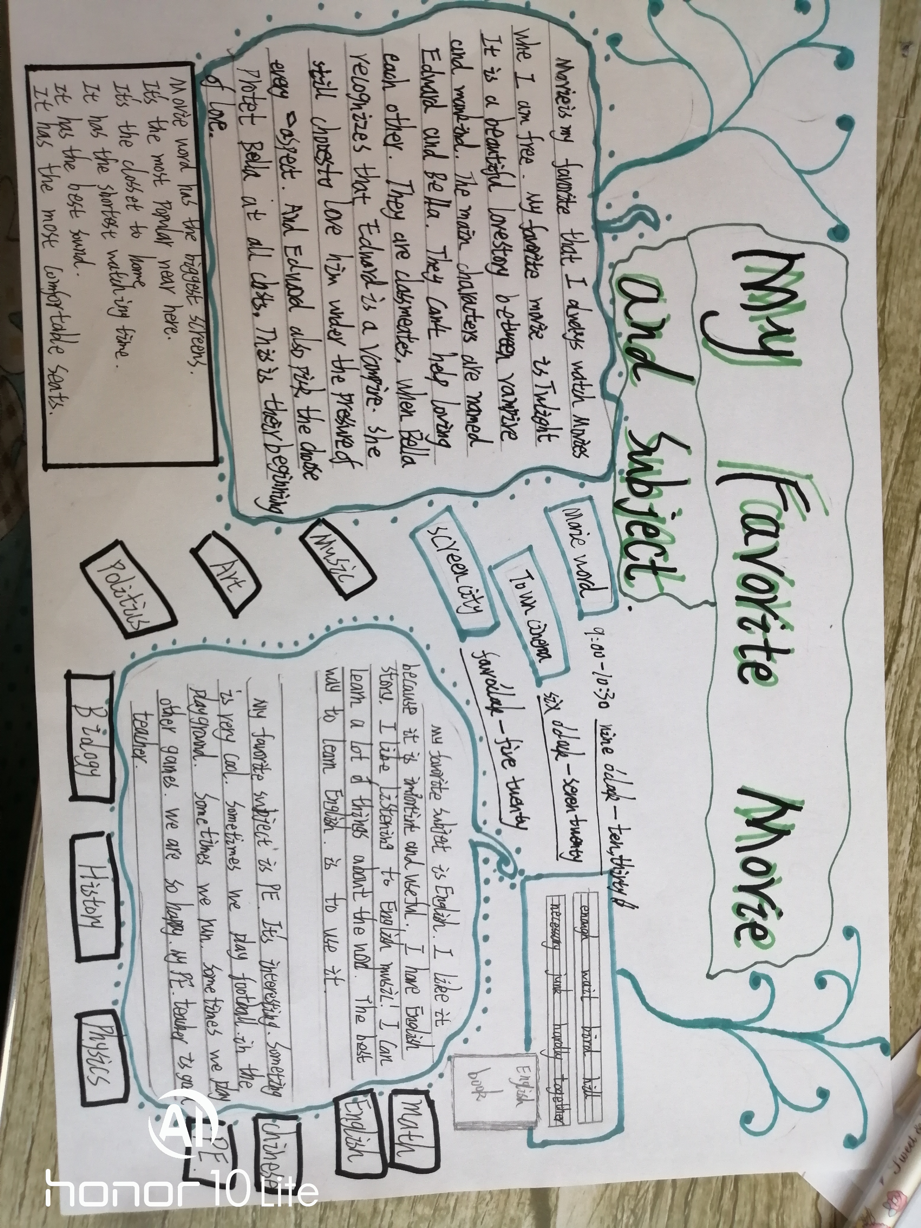 my favorite movie and subject手抄报