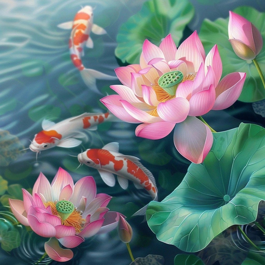 鱼戏莲花,如鱼得水,顺风顺水