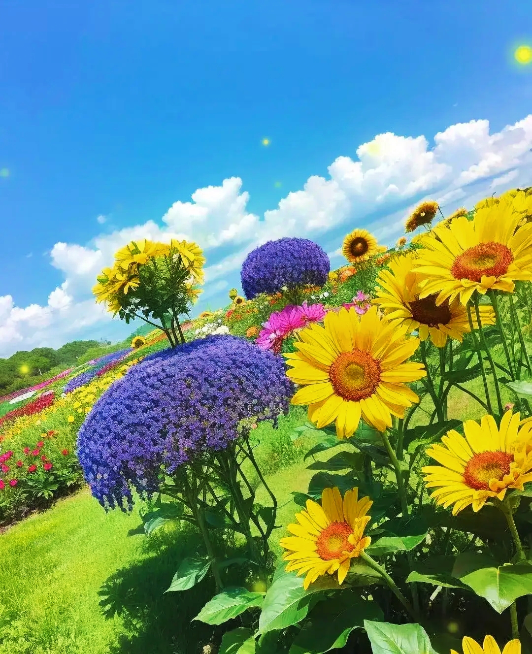 绿叶在光线下显得格外生机勃勃, 它们在阳光下快乐地摇曳着, 我坐在