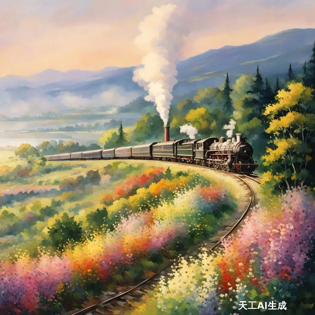 从深绿到金黄,再到紫褐,秋的韵律在眼前跳 火车 油画火车油画作品山谷