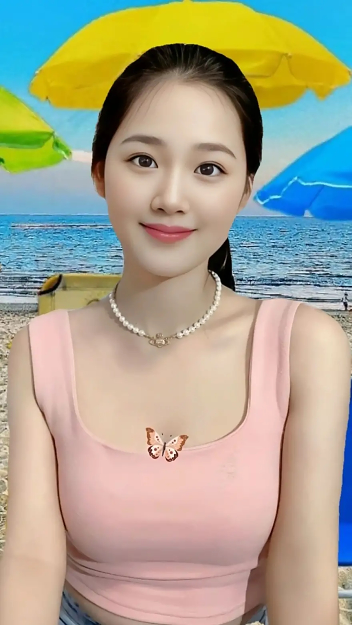 小美女 明眸皓齿娇红颜, 簿嘴圆脸笑容甜.