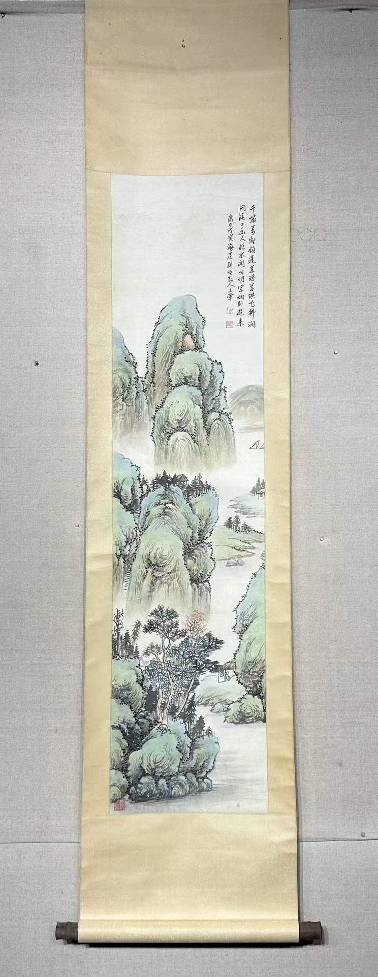 清代  王翚(字石谷)  挂轴 纸本 山水  青绿  sfg150 尺寸193*43