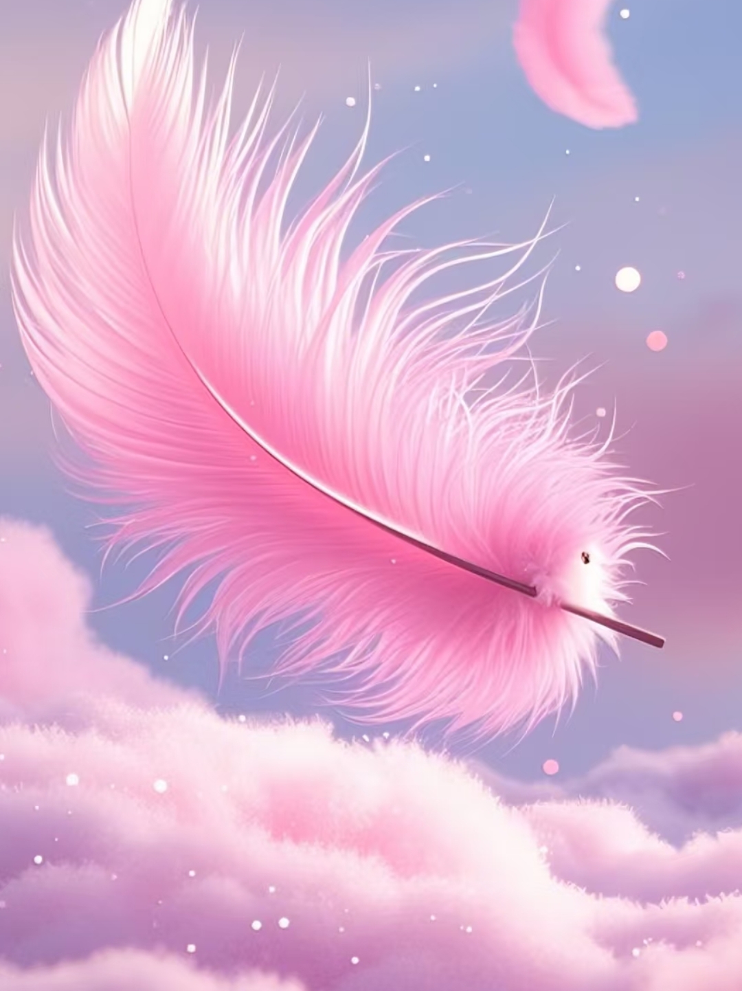 云端飘着一只蓝色羽毛,周围环绕着梦幻气泡,感觉像在仙境漫步