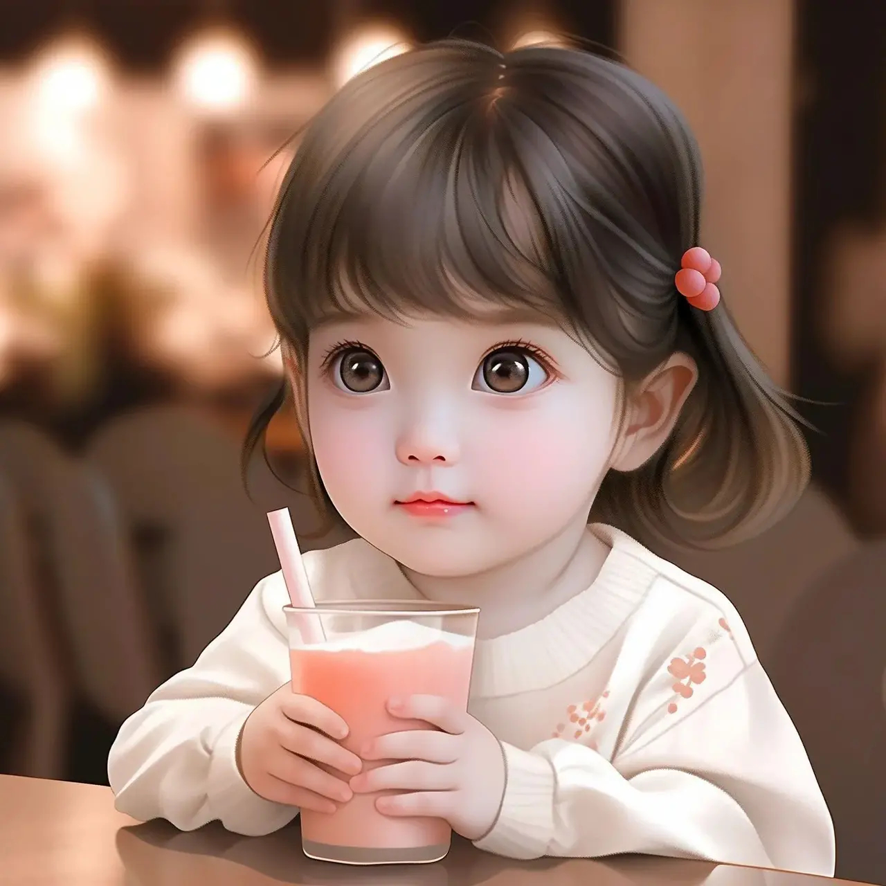 爱喝奶茶的小女孩