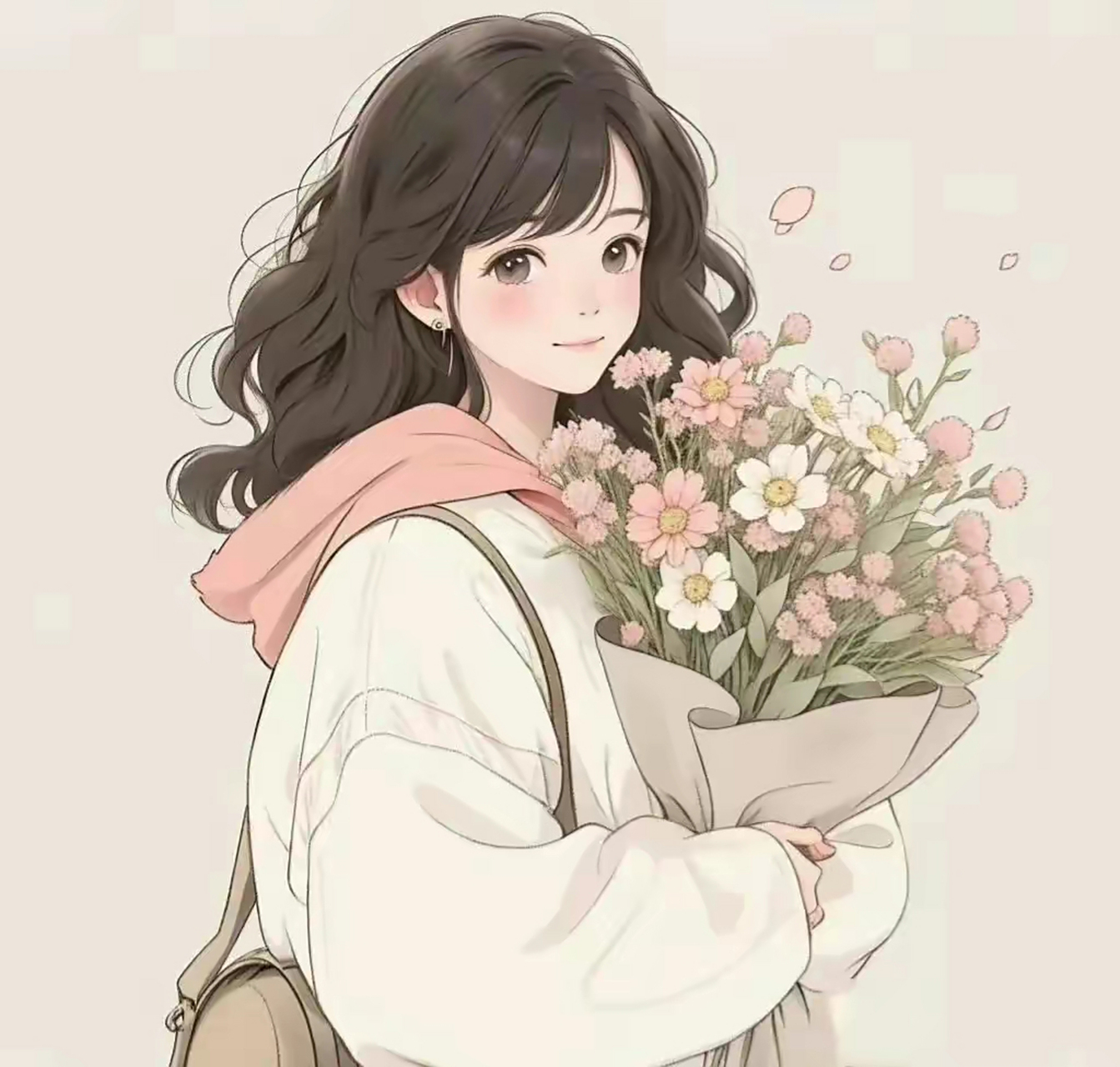 手捧鲜花的辛运女孩