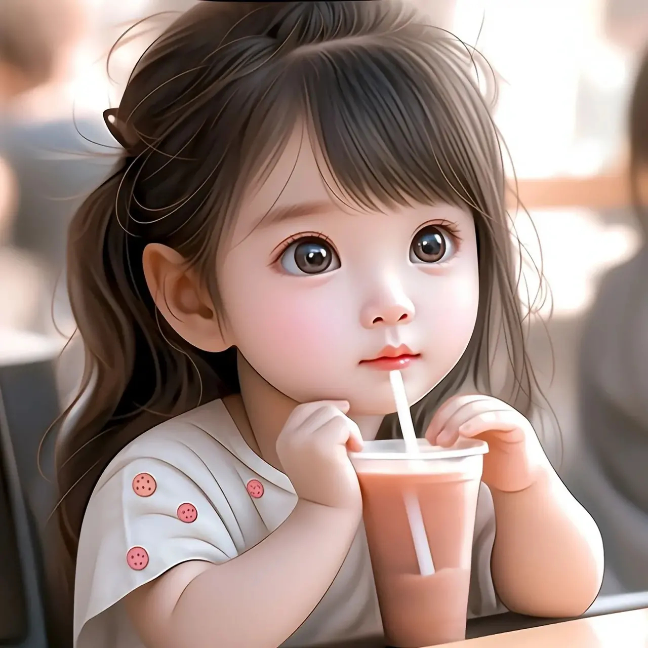 爱喝奶茶的小女孩