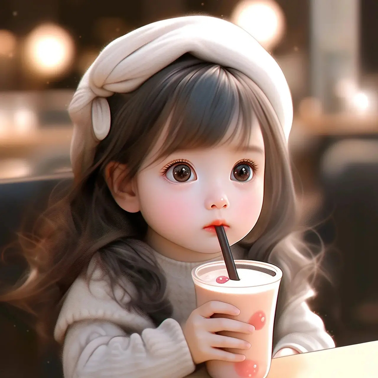 爱喝奶茶的小女孩