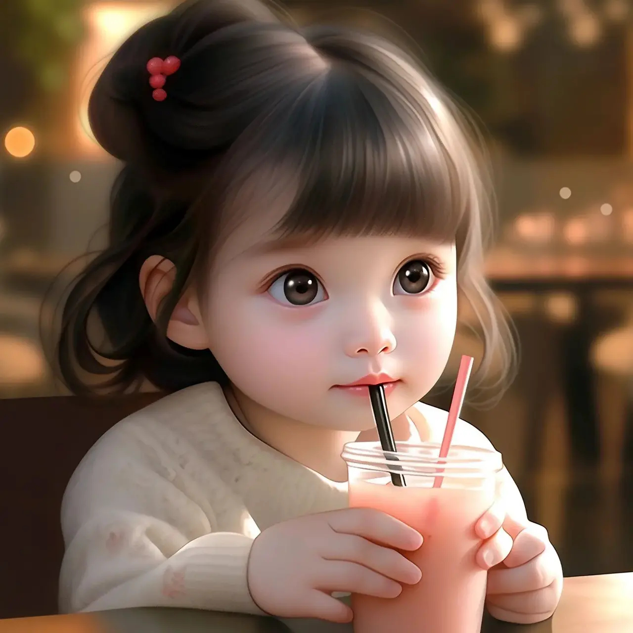 爱喝奶茶的小女孩