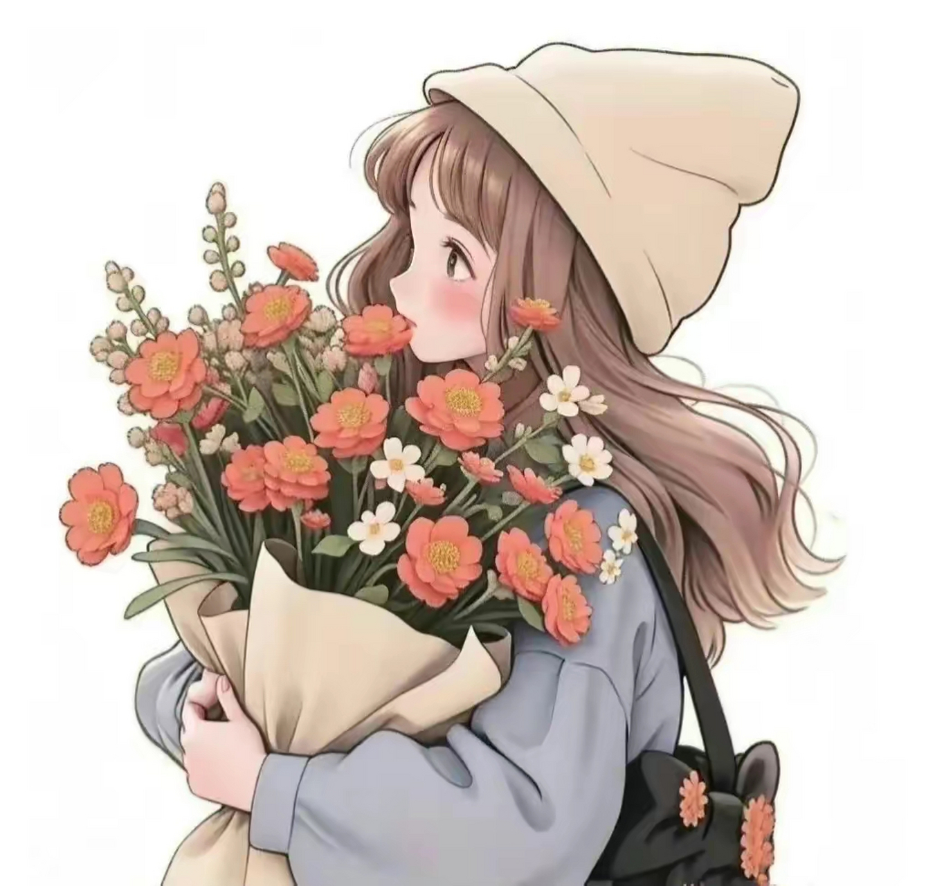 手捧鲜花的辛运女孩