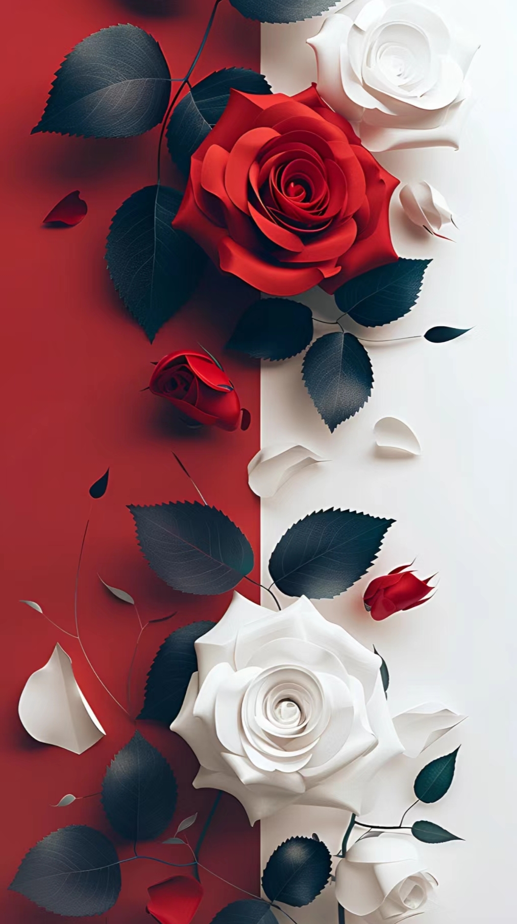 红玫瑰,白玫瑰主题壁纸分享#治愈系# #ai绘画# #壁纸# #手机壁纸