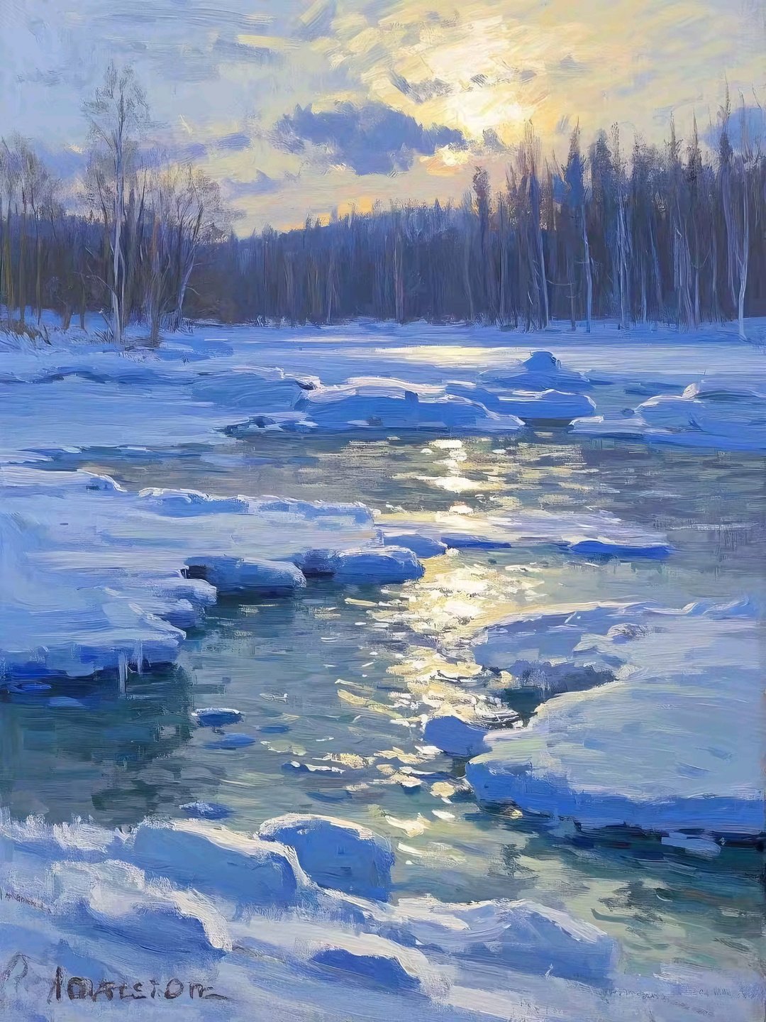 莫奈风格,印象派油画《瓦尔登湖》