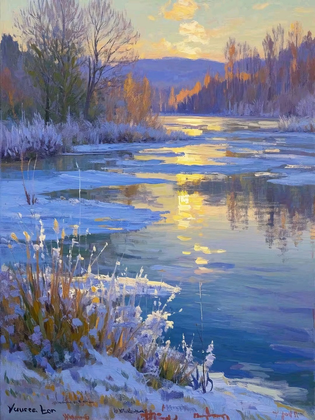 莫奈风格,印象派油画《瓦尔登湖》