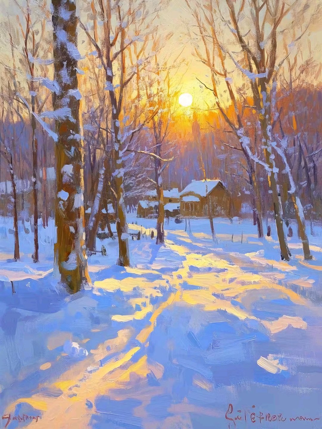 印象派油画《冬日暖阳》