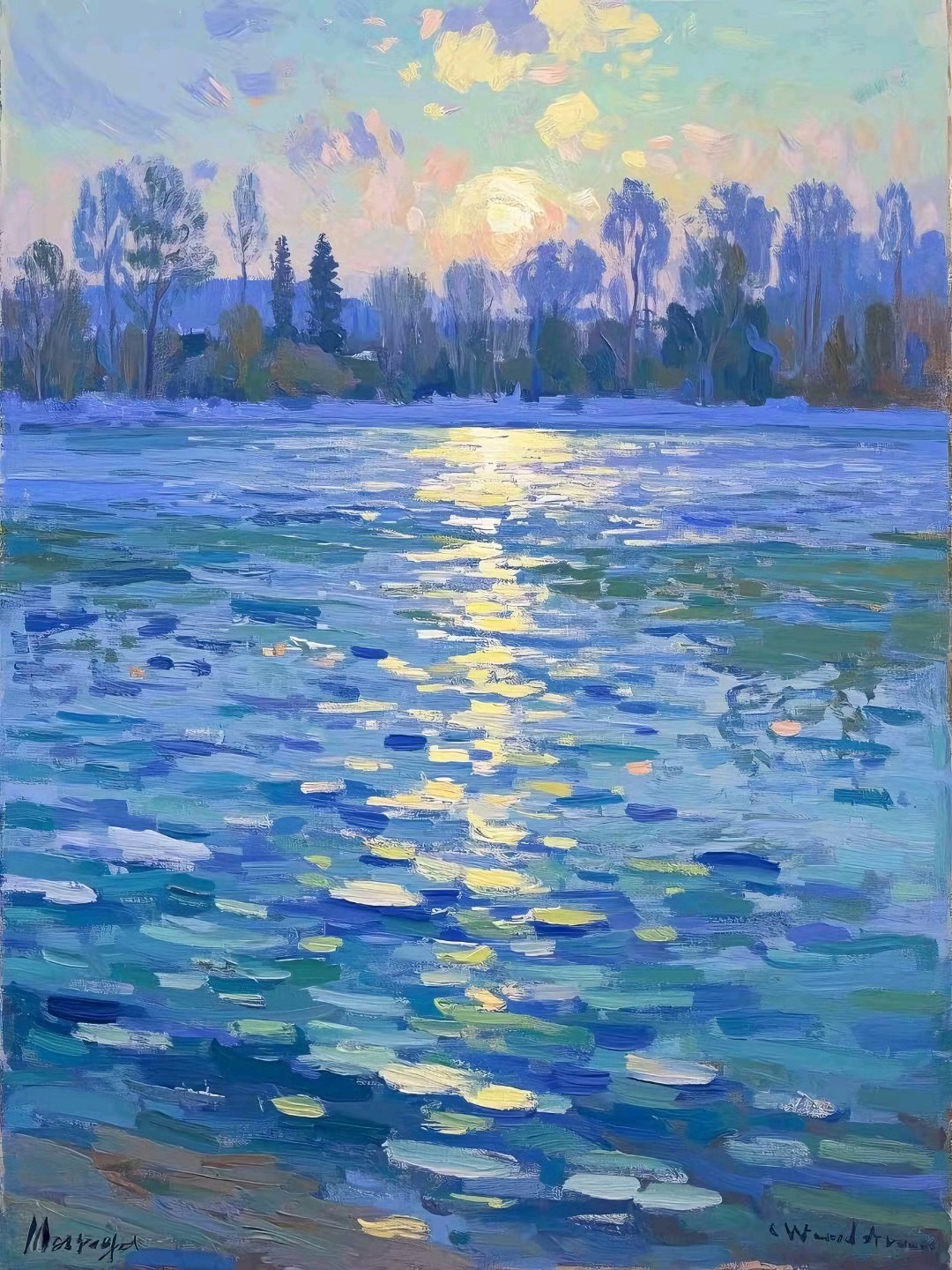 莫奈风格,印象派油画《瓦尔登湖》