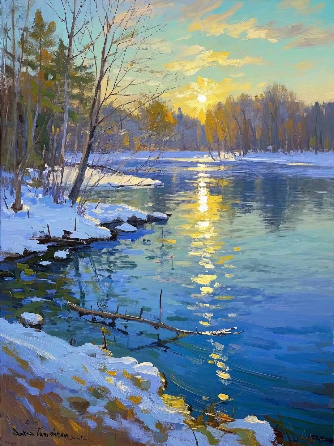 莫奈风格,印象派油画《瓦尔登湖》