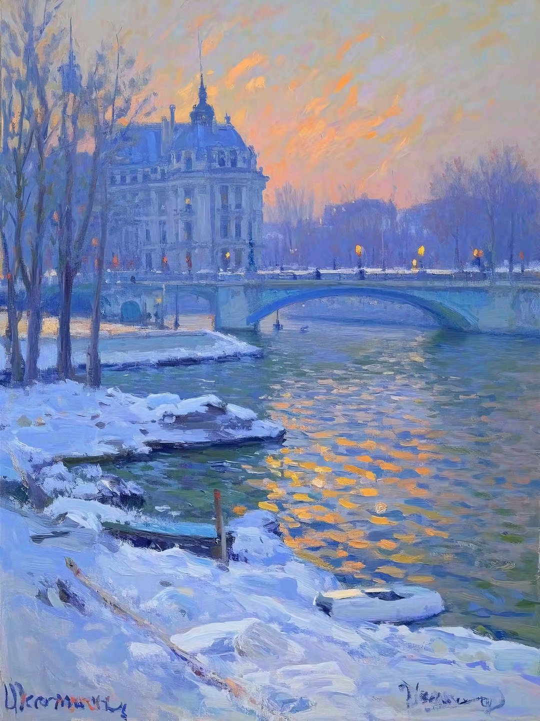 莫奈风格,印象派油画《塞纳河畔》
