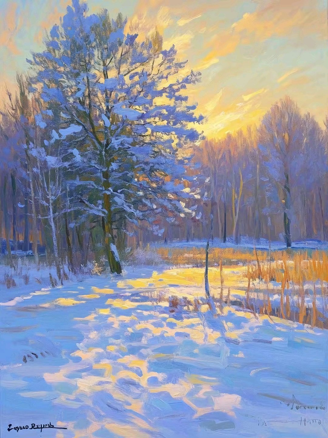 莫奈风格,印象派油画《雪景》